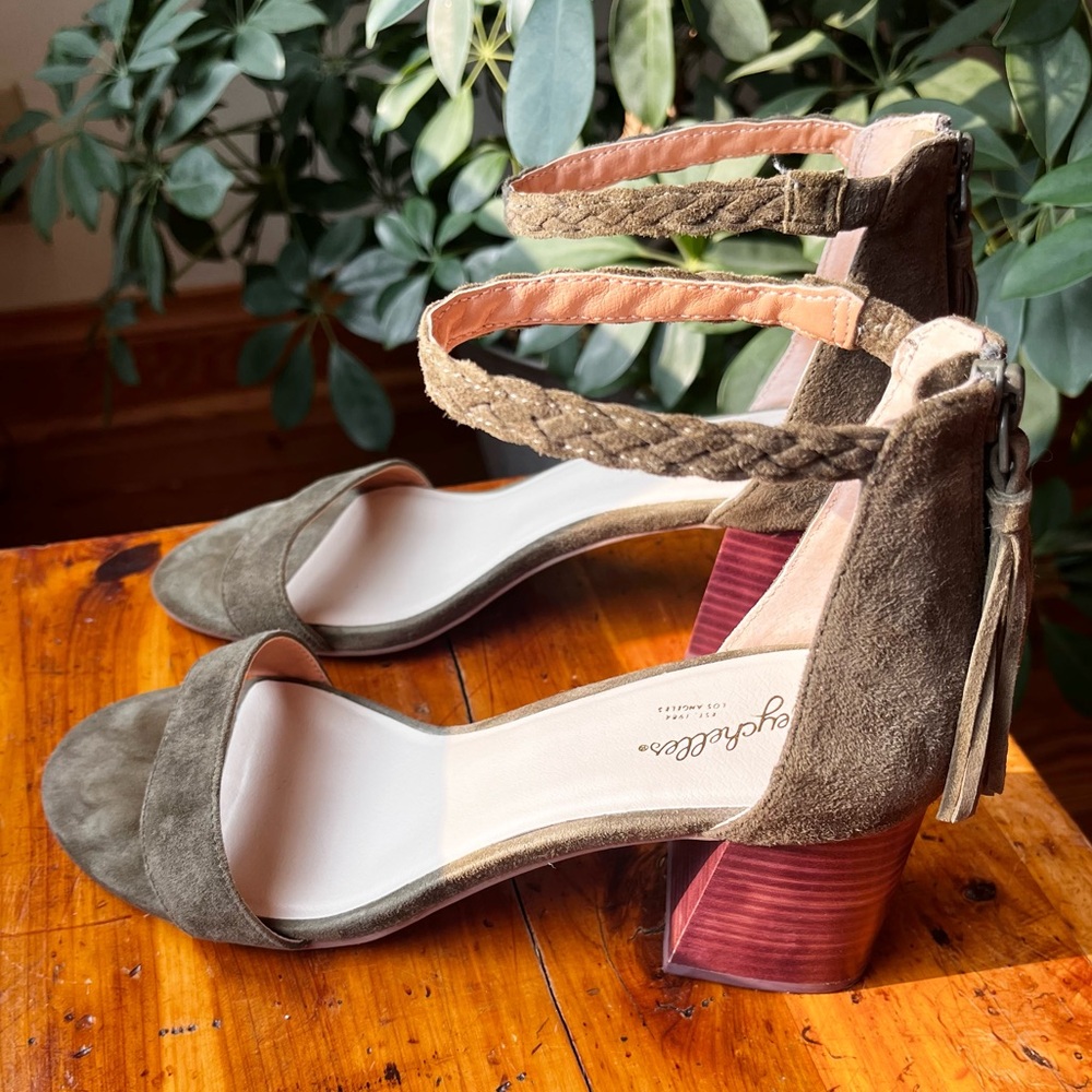 Suede olive green heels